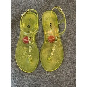 Katy Perry Women's The Geli-T Strap Flat Sandal Smiley FACE/Lemon Drop Size 8
